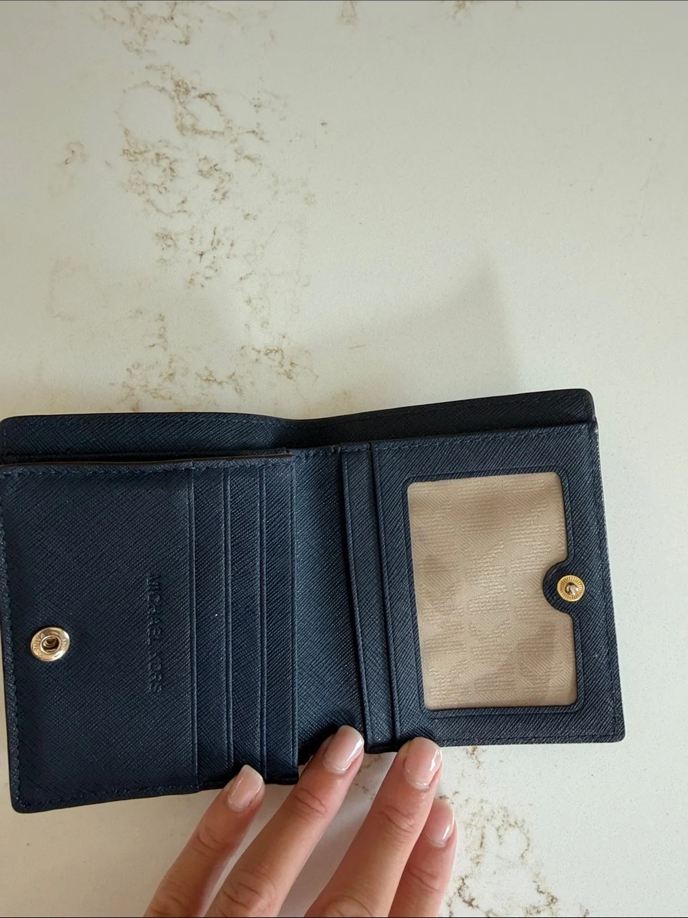 Michael Kors Blue Leather Card & Key Holder with Gold Logo